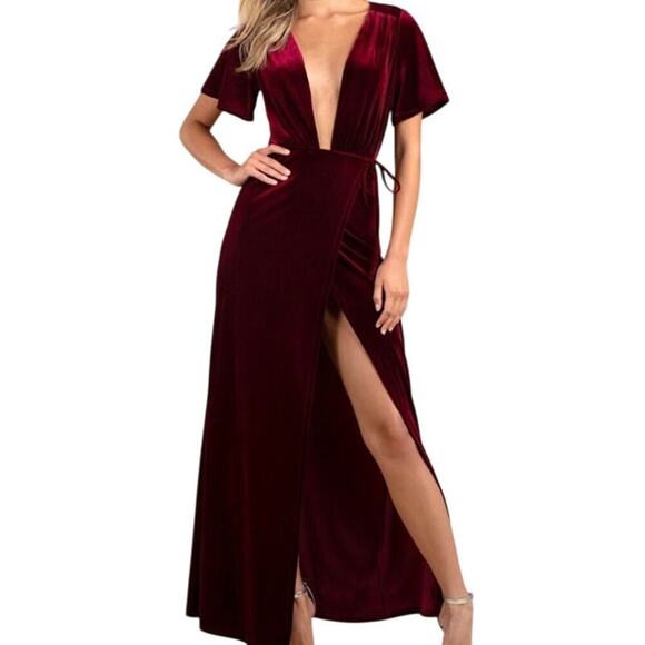 Tobi Penelope Plunging Velvet‎ Wrap Maxi Dress Size Small - Picture 1 of 4
